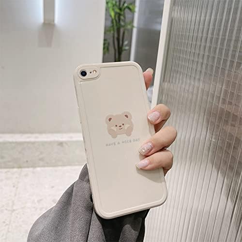 תואם לאייפון 7/8 / ס 2020/2022 מארז עיצוב צבוע חמוד דוב חום עם לחיים לנשים בנות אופנה גומי גמיש