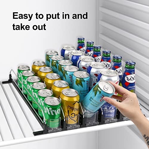 מתקן שתייה למקסטוף למקרר, מארגן קופסאות סודה למקרר, מתלה גלישה עם דחיפה עצמית של משקאות ברוחב מתכוונן, אחסון