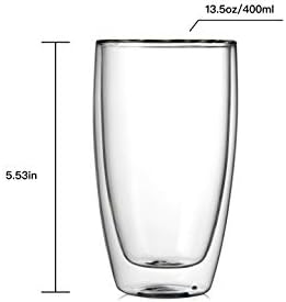 כוס זכוכית קיר כפול קיר כוס כוס זכוכית 13.5 גרם, סט קפה זכוכית מבודד של 2
