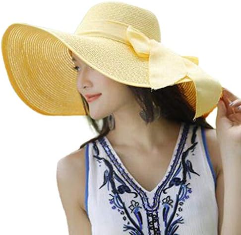 כובע קשת חוף מתקפל של נשים חוף כובע קש כובע שמש כובע 50+ כובע שוליים גדול מגלגל הגנה על UV קיץ תקליטון גדול