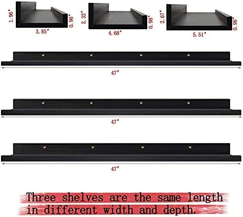 מסגרת תמונה 11 על 14 להצגת תמונות 8 על 10 עם סט מחצלת של 9, ומדפי מדף קיר צפים שחורים בגודל 47 אינץ ' סט של 3