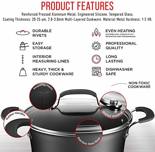 כלי בישול סט-23 חתיכה - שחור רב בגודל בישול סירים עם מכסים, מחבת ומטגנים מחבתות בישול-מחוזק לחץ אלומיניום