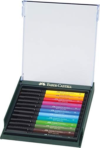 פבר-קסטל פיט אמן מברשת עט עט של 12 צבעים אינטנסיביים בתחנת עבודה איתנה