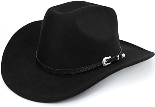 בציר מערבי קאובוי כובע לנשים ג 'אז פנמה בוקרת כובע רחב ברים הרגיש פדורה עם כוכב פאנק עור חגורת 22 -22.75