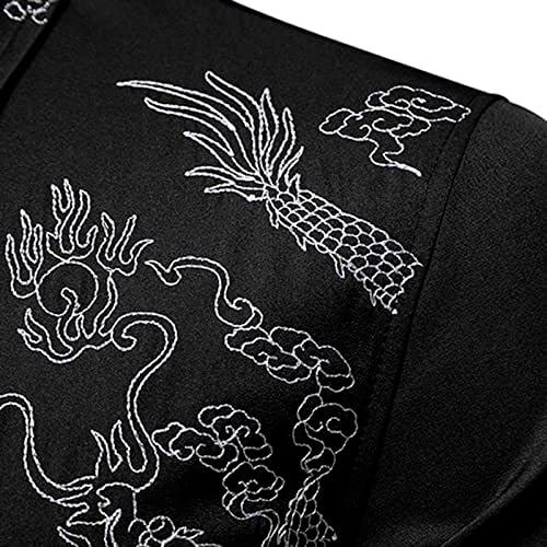 גברים של שמלת חולצות סיני דרקון רקמת חולצה אופנה סידור יומי של קטון למטה ארוך שרוול קרדיגן חולצה חולצות