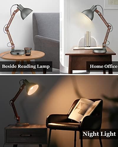 מנורת רצפה מודרנית של אליונה עם מנורת שולחן LED, מנורת שולחן ליד המיטה עם טעינה אלחוטית ונמלים מסוג