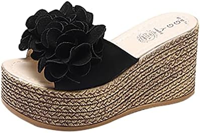 נשים של נעלי חוף נעלי עקבים גבוהים פלטפורמת טריז מוצק צבע פרח סנדלי