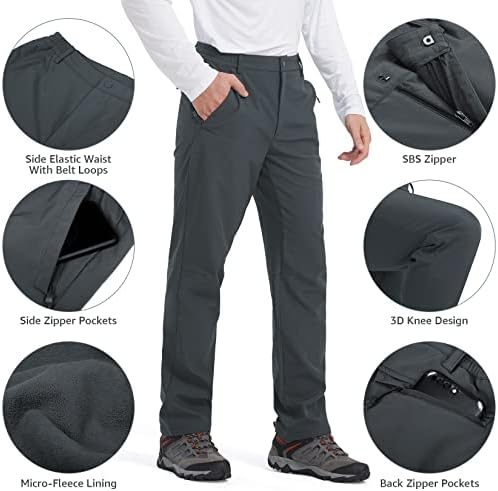 מכנסיים של Softshell Mens משקל קל עמיד למים טיולים אטומים לרוח מכנסי הרים מכנסי חורף מכנסי הליכה מבודדים
