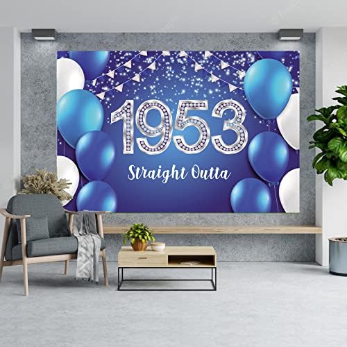 ישר מתוך 1953 שמח 70 יום הולדת באנר רקע כחול קונפטי בלוני לחיים כדי 70 שנים נושא דקור קישוטי עבור גברים נשים 70