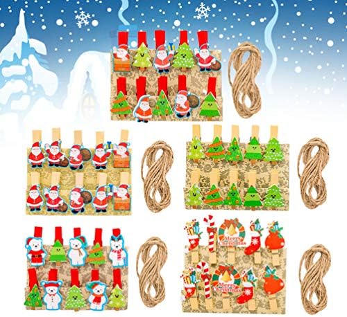 50 יחידות חג המולד עץ קליפים חג המולד עץ עץ קליפ תליית תמונות אטבי כביסה עם חוט עבור חג המולד חג ספקי צד טובות