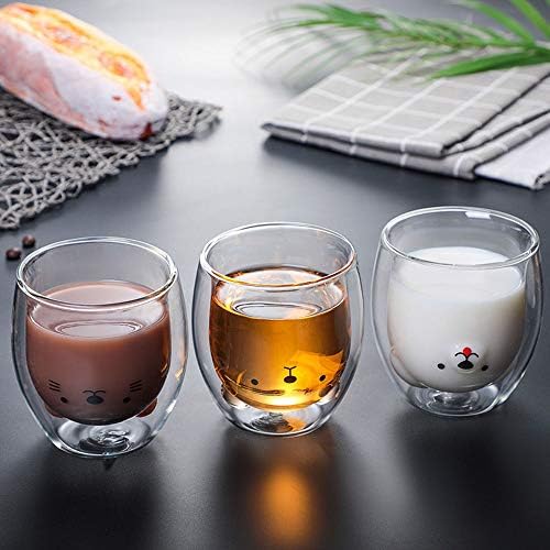 æ— 4 חבילות חיות חמודות ספלי חיות, כוס אספרסו זכוכית מבודדת קיר כפול, כוס חלב כוס חלב קפה זוג ספלי