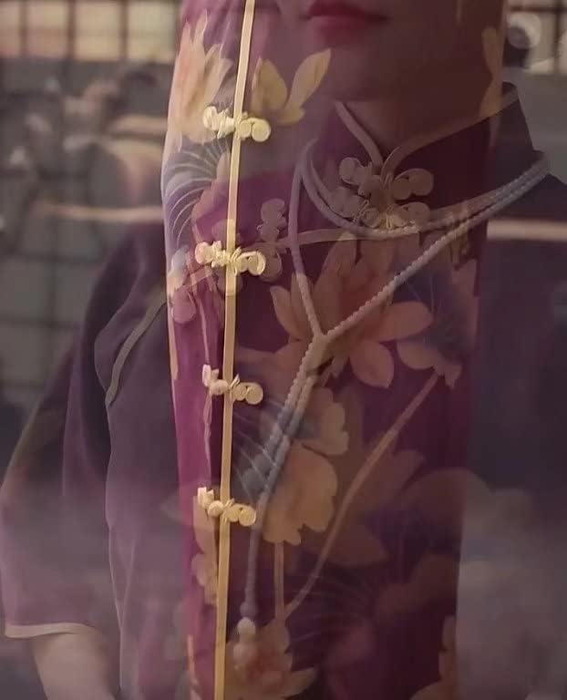 האנגרפנג כבד תות משי ריחני ענן חוט צ ' ונגסאם מים דיו מודפס להתחבר כתף שרוול שמלת 97