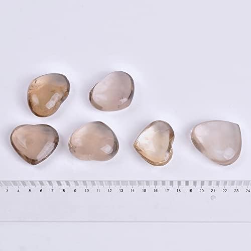 Cnyanfei 6 pcs קוורץ מעושן אבן לב גביש טבעי סלע לב בצורת דאגה אבן מעשנת קוורץ אבן דקלים גבישים