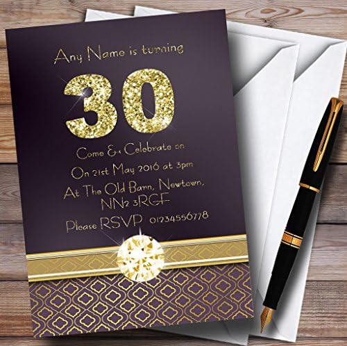 סאטן סגול וזהב 30 הזמנות למסיבת יום הולדת בהתאמה אישית