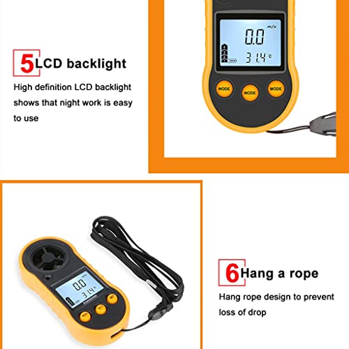 ASUVUD ANEMOMOTER מדחום נייד מהירות רוח מד מד רוח LCD LCD דיגיטלי יד דיגיטלית