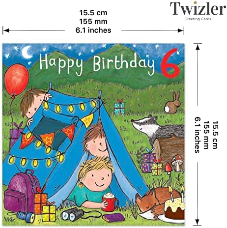 טוויזלר כרטיס יום הולדת 6 קמפינג - גיל 6 כרטיס יום הולדת - בנים כרטיס יום הולדת גיל 6 - כרטיס יום