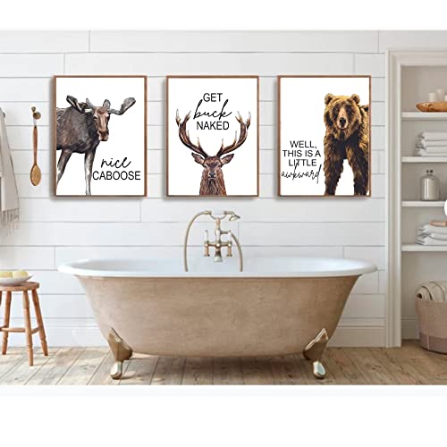 צבי איילים דוב דבי אמבטיה, אמנות קיר בעלי חיים מצחיק למשרד, תפאורה לחדר אמבטיה מצחיק, תמונות אמבטיה