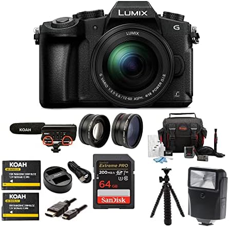 Panasonic Lumix G85 מצלמה נטולת מראה עם צרור עדשות 12-60 ממ עם מיקרופון, ערכת אביזר, סוללה ומטען כפול,