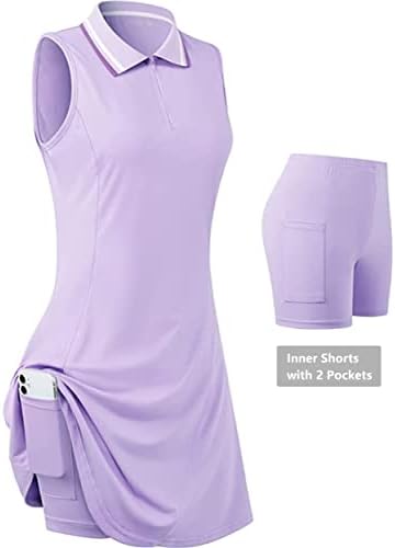 שמלות פולו טניס גולף ללא שרוולים עם מכנסיים קצרים פנימיים עם כיסים לתרגיל אימון