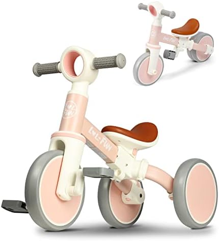 LOL-FUN 4 ב 1 אופניים איזון פעוטות למשך 1-4 בנים בנות מתנה לבנות, אופניים לתינוק 3 גלגלים לילדים