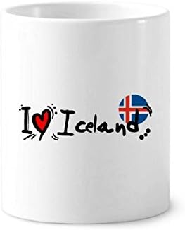 אני אוהב איסלנד דגל מילה אהבה איור לב מברשת שיניים מחזיק עט ספל קרמיקה עמדת עיפרון
