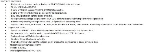 Gowe 3 יציאות התקן טורי Server + Modbus Gateway RS-232 RS485/422 כדי Ethernet TCP/IP