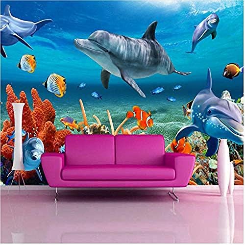 קלחסי עמיד למים ונשלף מותאם אישית 3 טפט ציור קיר לילדים מתחת למים דולפין דגי קיר נייר אקווריום קיר רקע