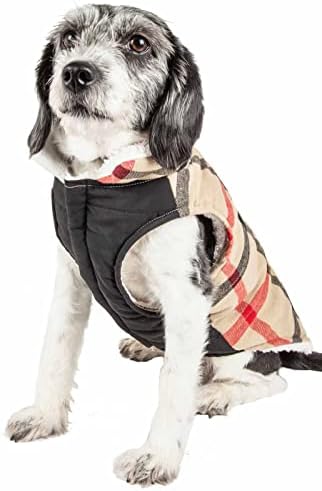 Pet Life ® 'אמונים' מעיל כלבים משובץ - מעיל כלב משובץ מבודד עם שרפה הפיכה - בגדי כלבים חורפיים לכלבים