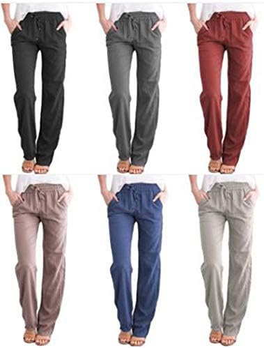 Andongnywell בצבע אחיד של נשים כותנה מכנסי טרקלין רכים רגל רחבה עם כיסים מכנסי טרנינג מכנסי טרנינג מכנסיים