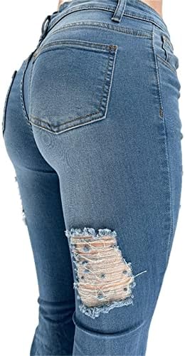 ג'ינס תחתון פעמון לנשים קרעו אמצע עלייה שולי גולמי התלקחות ז'אן רזה רזה מכנסי ג'ינס רזה רזה