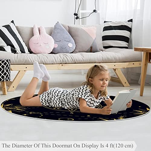 Llnsupply ילדים שטיח 5 רגל שטיחים שטחיים עגולים גדולים לבנות בנים תינוק - מצפן רטרו רקע שחור, עיצוב בית