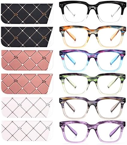 6 חבילה אופנה קריאת משקפיים לנשים גברים כחול אור חסימת גדול כיכר קוראי עם אביב ציר