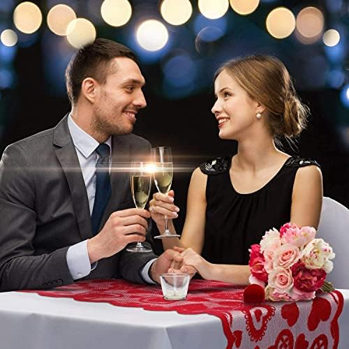 רץ לשולחן ליום האהבה 13 על 72 אינץ', קו שולחן ארוך לב אדום מתוק לקישוט מסיבת החתונה של חג האהבה.