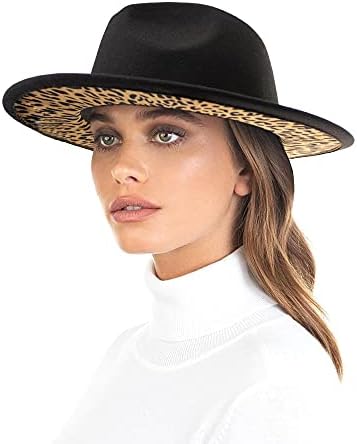 כובע ג ' אז פדורה-פנמה-כובעים-לנשים-גברים, רחב שוליים שחור ונמר טלאים פדורה