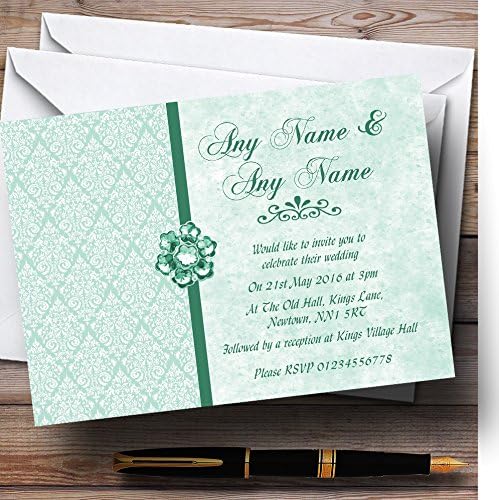 מנטה חיוור ירוק וינטג 'דמשק תכשיט מזמנות לחתונה בהתאמה אישית