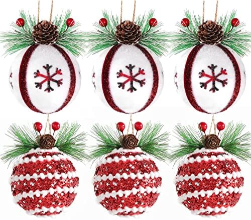 אייוונארט חג המולד כדורי קישוטי עץ קישוטים, אדום ולבן חג המולד עץ קישוטי סט של 6, חווה דקורטיבי תליית כדור