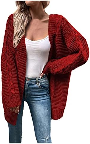 אופנה Cokuera סתיו קרדיגן סוודרים לנשים אלגנטיות קדמיות קרדיגן סיבתיות רופפות בצבע אחיד מעיל סריגה מעיל