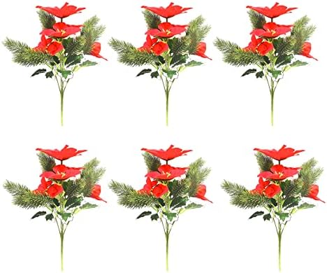 DEKIKA מעודן מתנות דקורטיביות לחג המולד, 6 יחידות מלאכותיות צרור פרחים אדום אדום חג המולד אדום קטיפת