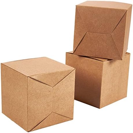 קופסאות מתנה של קראפט פרימיום 50 חבילה 3 x 3 x 3 אינץ 'קופסאות מתנה נייר חום עם מכסים למתנות, קופסאות קאפקייקס