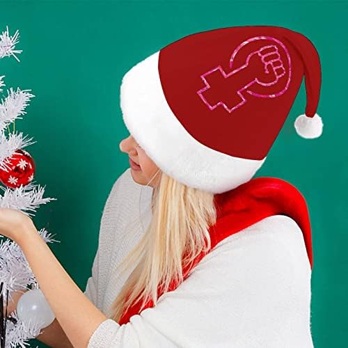 פמיניסטית אגרוף כוח קטיפה חג המולד כובע שובב ונחמד סנטה כובעי עם קטיפה ברים ונוחות אוניית חג המולד קישוט