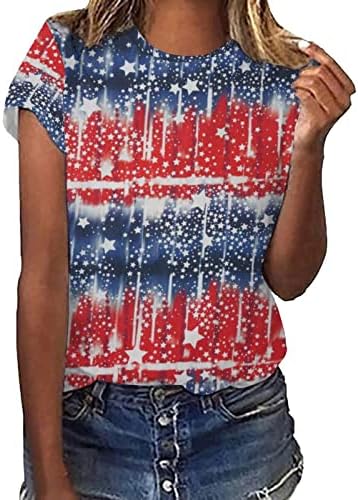 נשים חולצות מתגנדר מקרית הרביעי של יולי פטריוטית חולצה עצמאות יום רופף אמריקאי דגל הדפסת טיז
