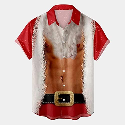 חולצות שרוול קצר לחג המולד של XXBR לגברים, חג המולד סנטה קלאוס כפתור הדפסה מטה צווארון צווארון