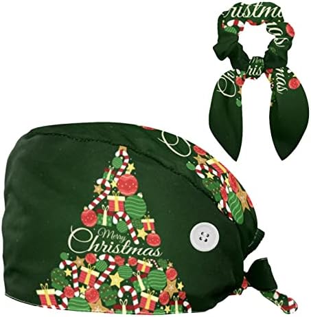 אחות לשפשף כובעי נשים שיער ארוך, כובע עבודה מתכוונן בעץ חג המולד עם כפתור ושיער קשת סקראנצ'י