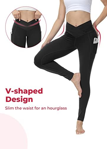 לאורך חותלות קרוסאובר Fit V לנשים מכנסי יוגה חוצים מותניים עם כיסים בקרת בטן חותלות אימון שאינן רואה