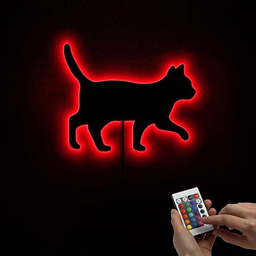 ימי החנונים הליכה חתול צללית הוביל קיר לילה אור חתלתול קיד חדר המיטה דקורטיבי קיר מראה אור סימן אמנות חתול