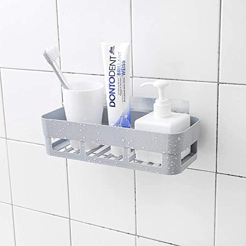 Liyjtk קיר מפלסטיק רכוב דבק מקלחת מקלחת מארגן מדף מדף יציב ועמיד לחדר אמבטיה ביתי