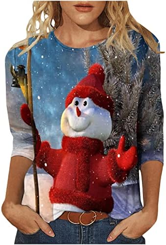 צמרות חג מולד לנשים דפוס T שלג סנטה קלאוס חולצות טוניקה 3/4 טוניקה טוניקה טרנדית טרנדית לבנות