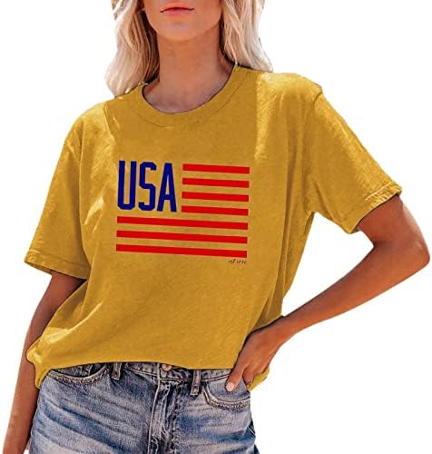 Viyabling 4 ביולי דגל אמריקאי הדפס חולצות פטריוטיות לנשים שרוול לבוש קפלים קפלים חולצות קיץ חולצות