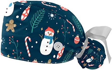 כובעים רפואיים לנשים עם כפתורים שיער ארוך, כובע עבודה מתכוונן 2 חלקים, שלג חג המולד