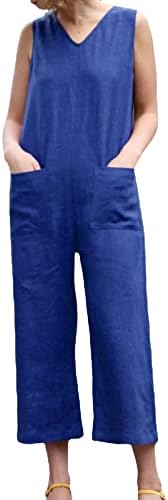 Kcjgikpok מכנסיים קצרים של נשים צבע אחיד של נשים רופפות ללא שרוולים ישר סרבל סרבל לבוש נשים סרבל